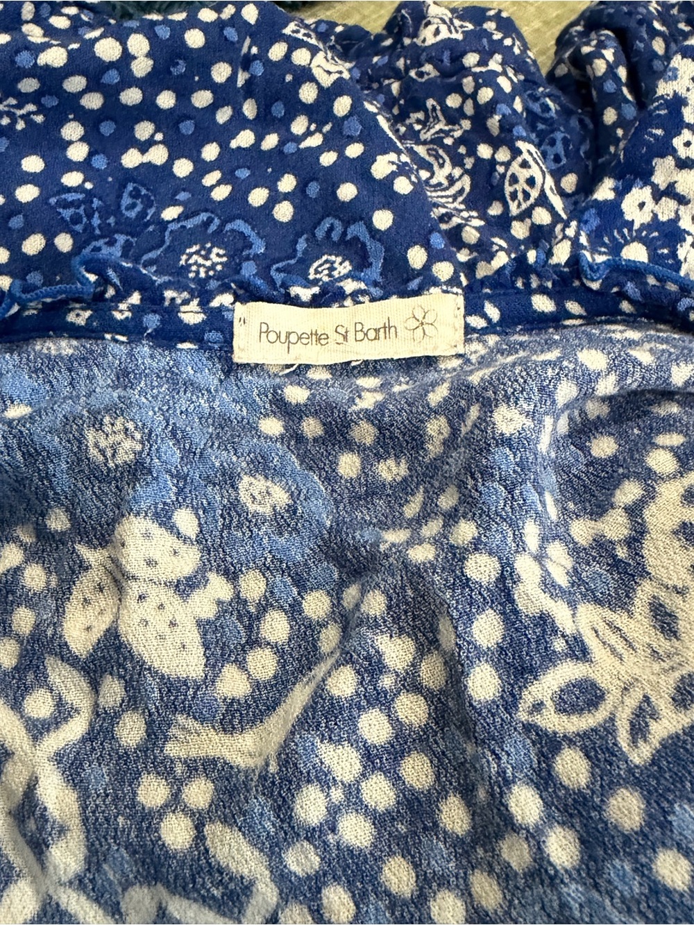 Poupette St. Barth Blue Floral Ruffle Mini Dress Cover-Up White Print XS Resort - Picture 5 of 6